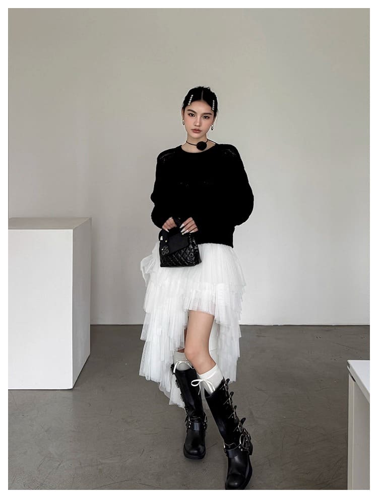 Asymmetry Layered Fluffy Tulle Skirt