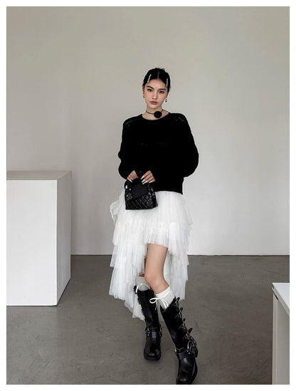 Asymmetry Layered Fluffy Tulle Skirt