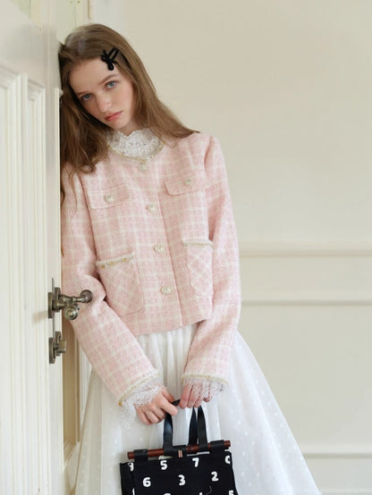 Cotton Candy Check Tweed Jacket