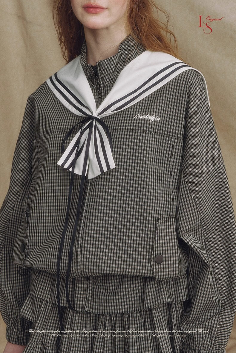 Sailor Check Ribbon Blouson