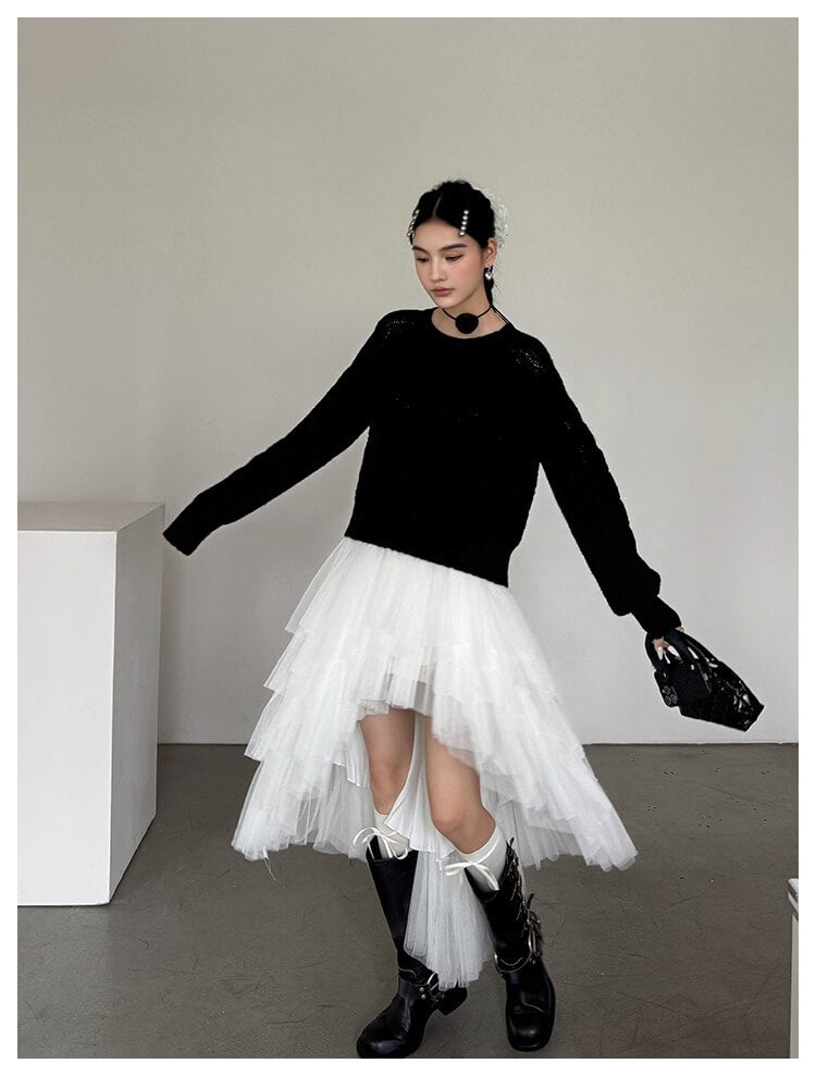 Asymmetry Layered Fluffy Tulle Skirt