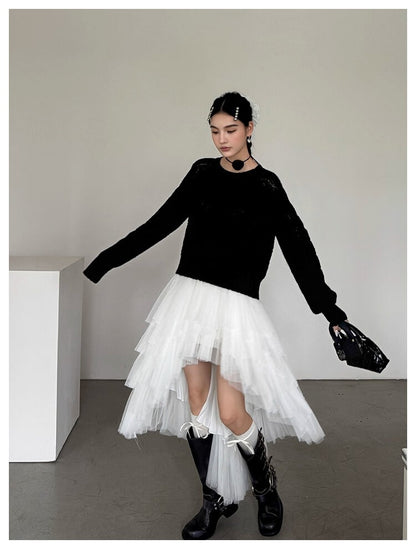Asymmetry Layered Fluffy Tulle Skirt