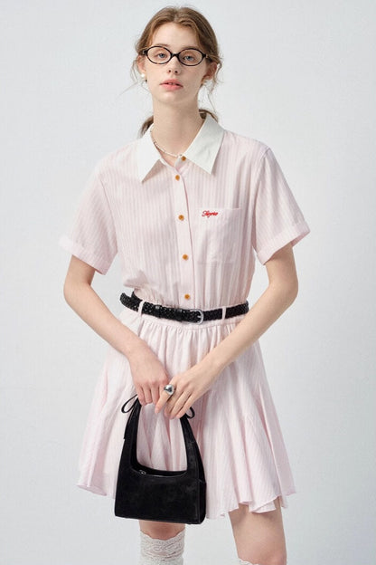 Candy Pink Collared Stripe Onepiece