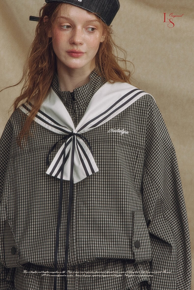 Sailor Check Ribbon Blouson