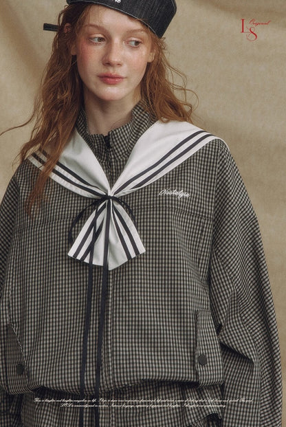 Sailor Check Ribbon Blouson