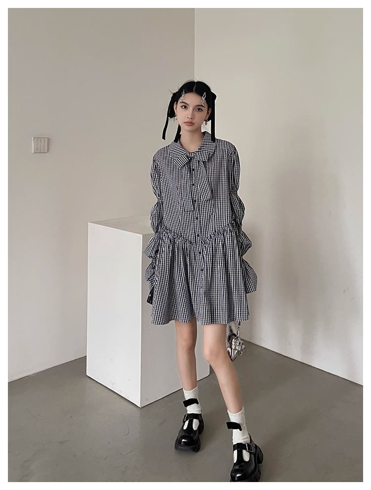 Ribbon Puff Gingham Dress