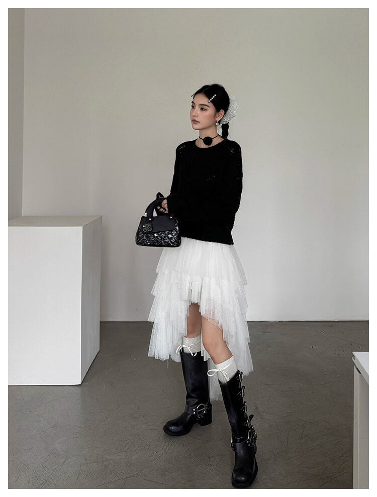 Asymmetry Layered Fluffy Tulle Skirt