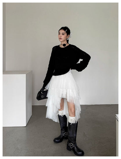 Asymmetry Layered Fluffy Tulle Skirt
