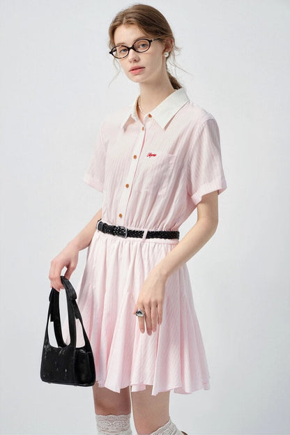 Candy Pink Collared Stripe Onepiece