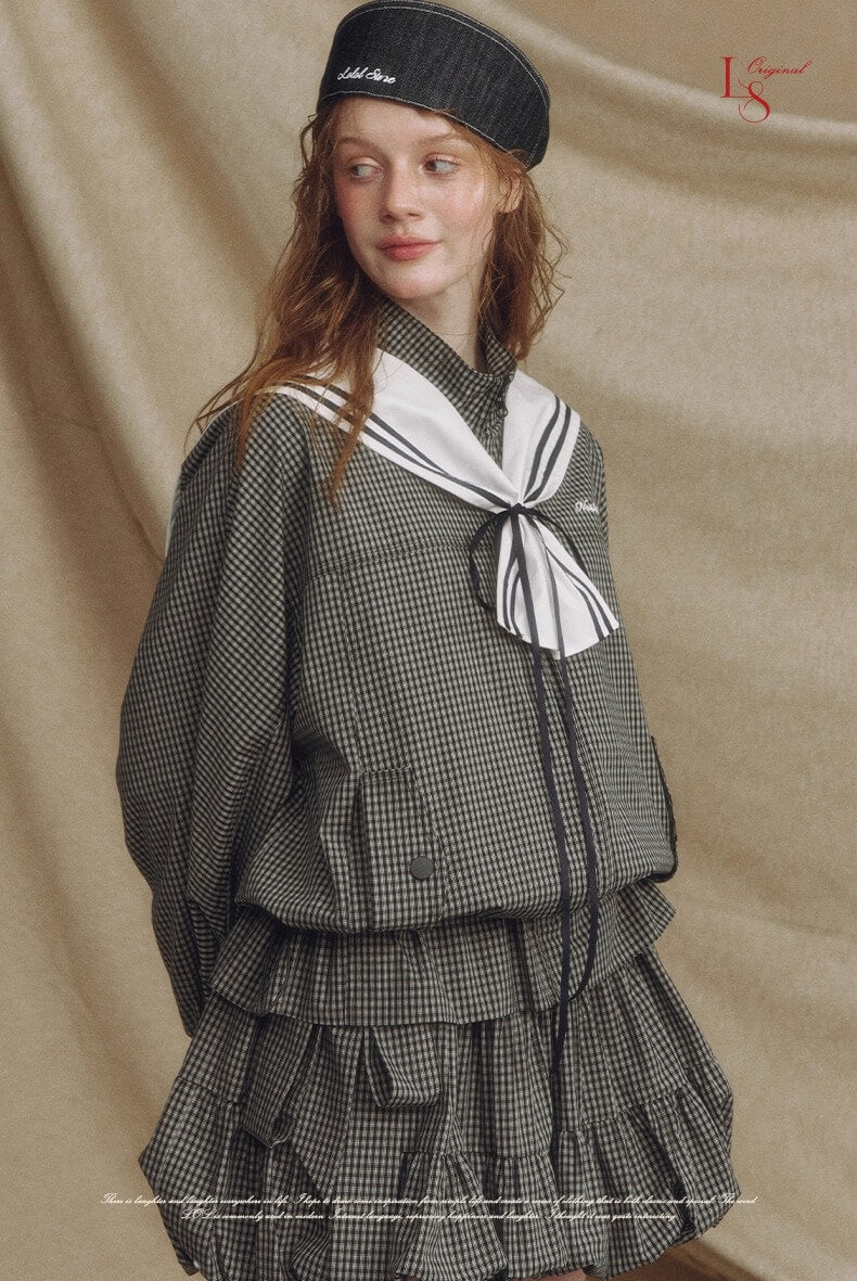 Sailor Check Ribbon Blouson