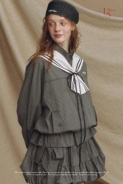 Sailor Check Ribbon Blouson