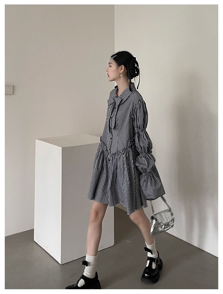Ribbon Puff Gingham Dress
