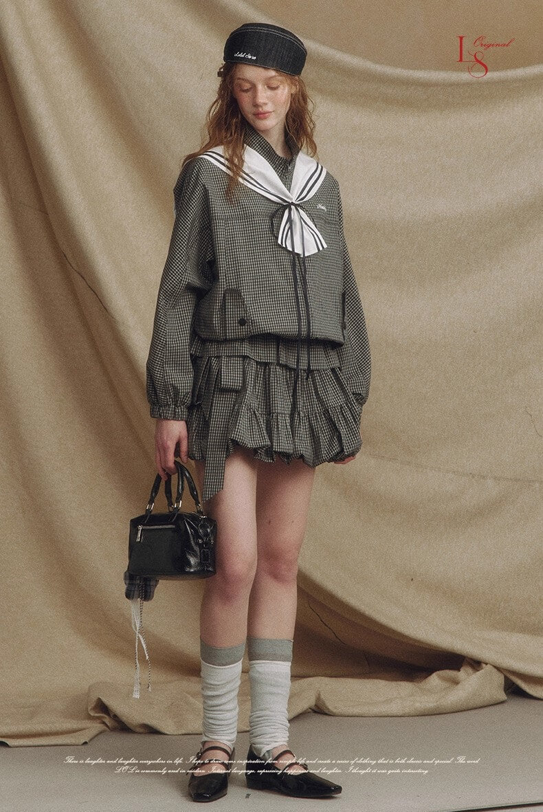 Sailor Check Ribbon Blouson