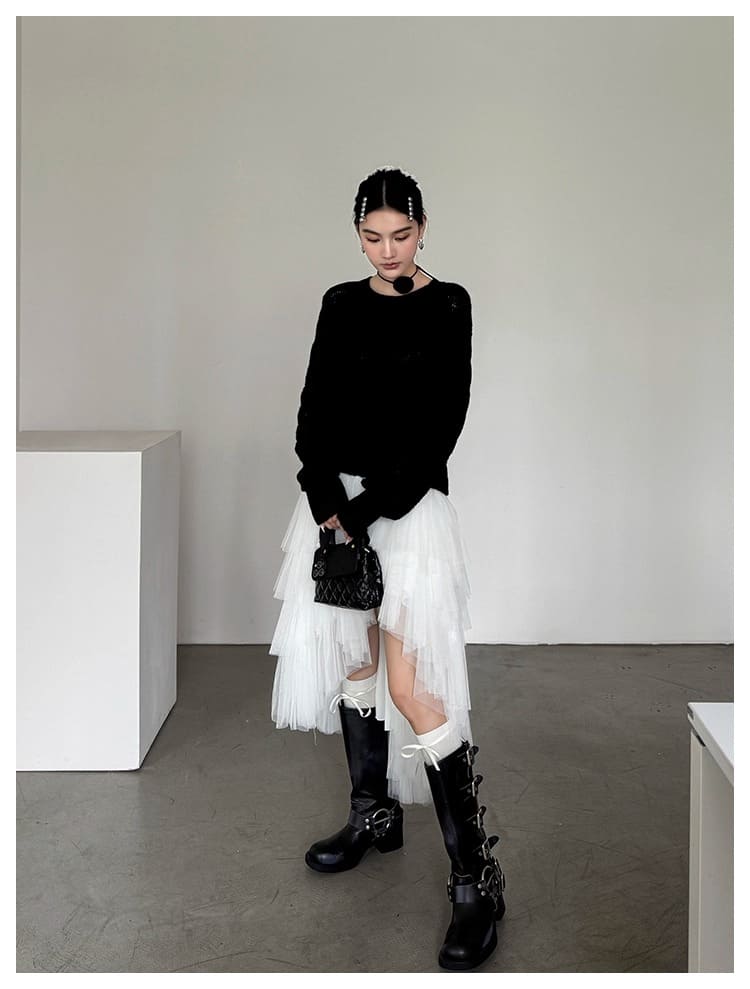 Asymmetry Layered Fluffy Tulle Skirt