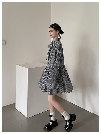 Ribbon Puff Gingham Dress
