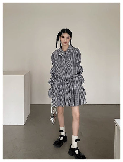 Ribbon Puff Gingham Dress