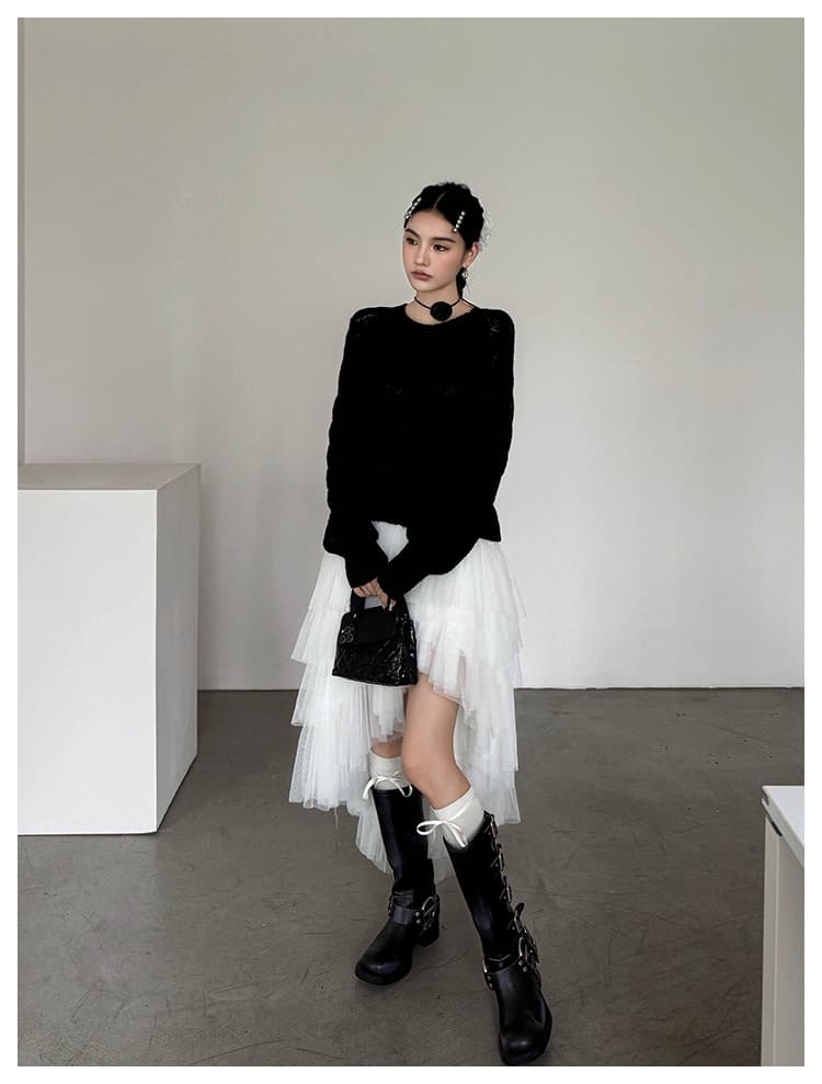 Asymmetry Layered Fluffy Tulle Skirt