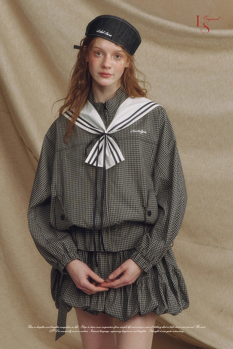 Sailor Check Ribbon Blouson