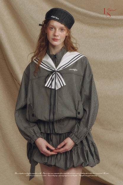 Sailor Check Ribbon Blouson