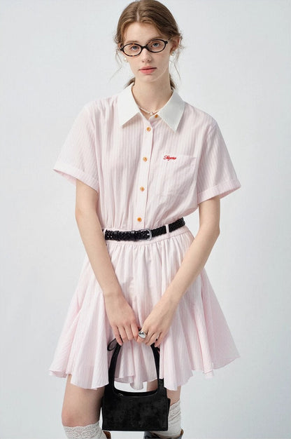 Candy Pink Collared Stripe Onepiece