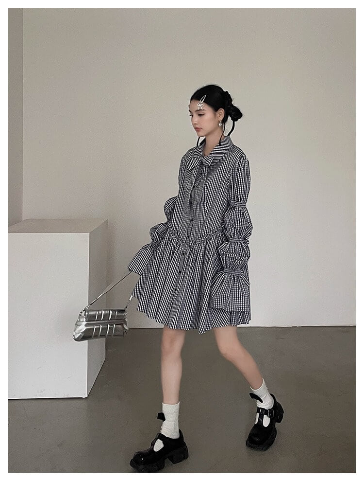 Ribbon Puff Gingham Dress