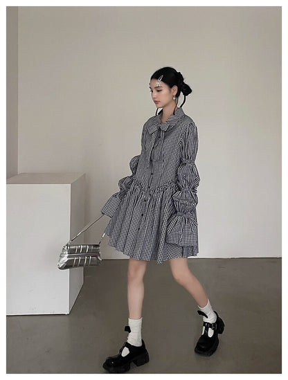 Ribbon Puff Gingham Dress