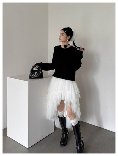 Asymmetry Layered Fluffy Tulle Skirt