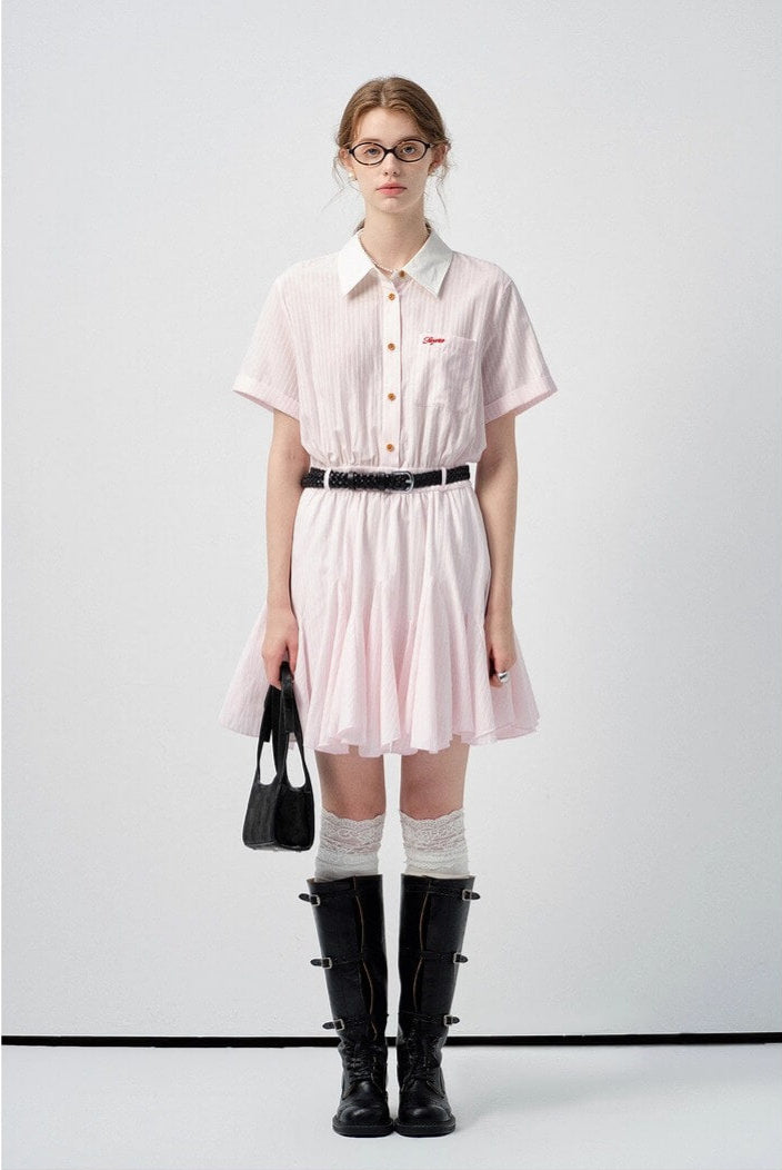 Candy Pink Collared Stripe Onepiece