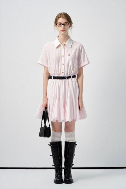 Candy Pink Collared Stripe Onepiece