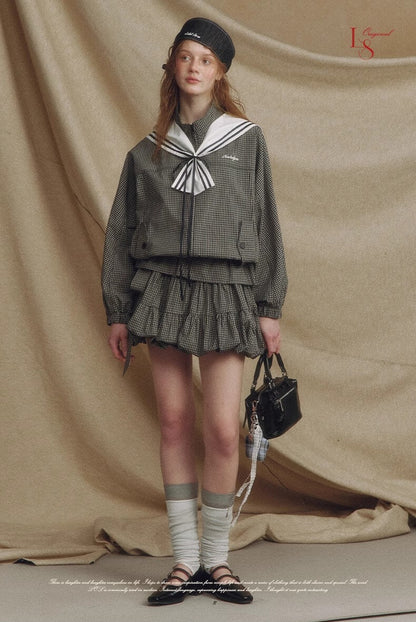Sailor Check Ribbon Blouson