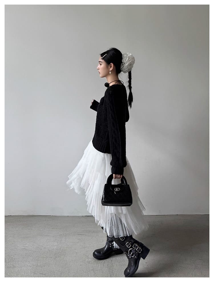 Asymmetry Layered Fluffy Tulle Skirt