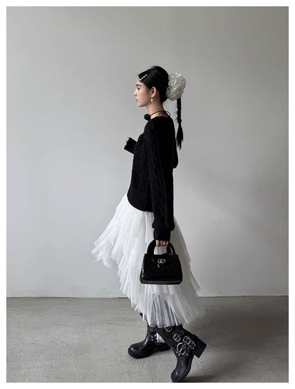 Asymmetry Layered Fluffy Tulle Skirt
