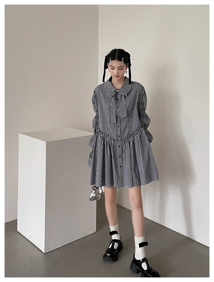 Ribbon Puff Gingham Dress