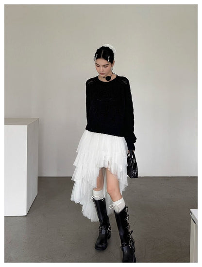Asymmetry Layered Fluffy Tulle Skirt
