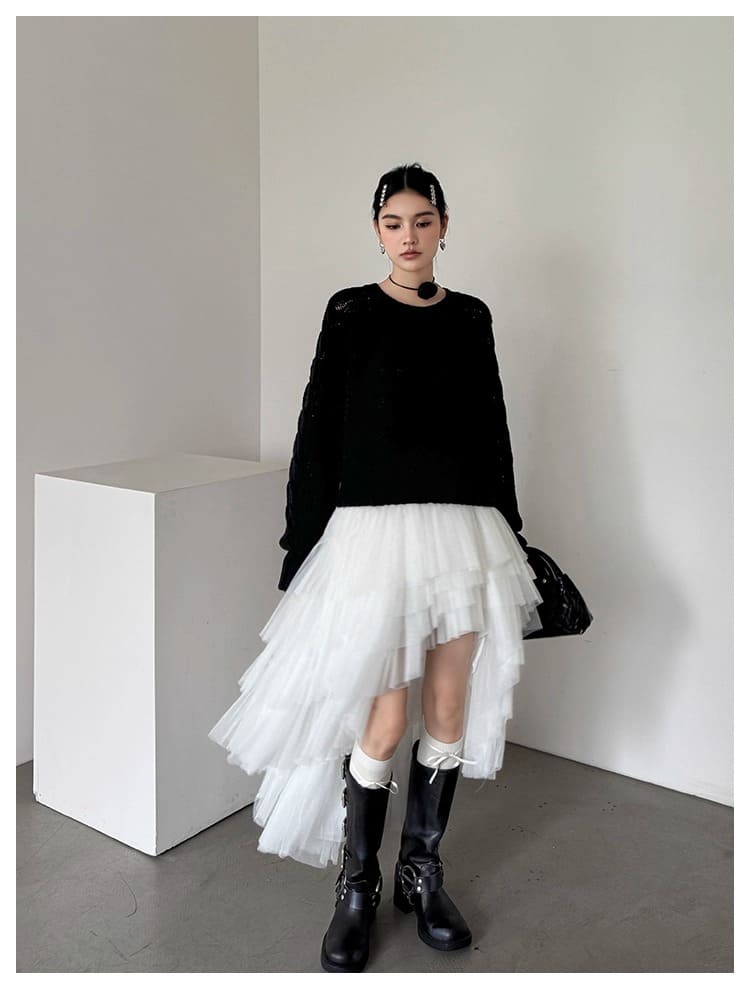 Asymmetry Layered Fluffy Tulle Skirt