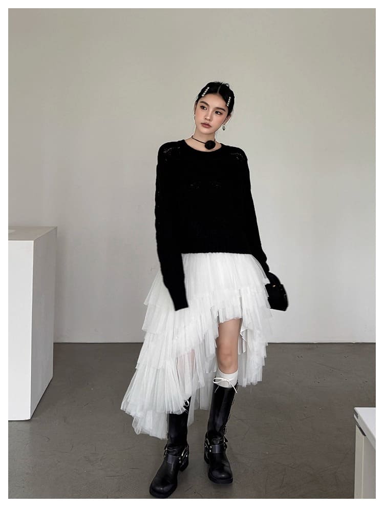 Asymmetry Layered Fluffy Tulle Skirt